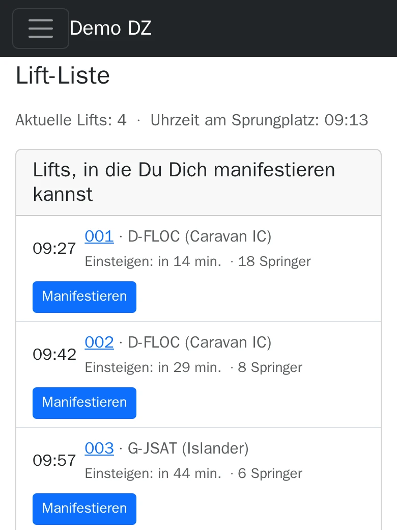 Screenshot: Eine Load aus der Liste wählen und "Manifestieren" antippen.