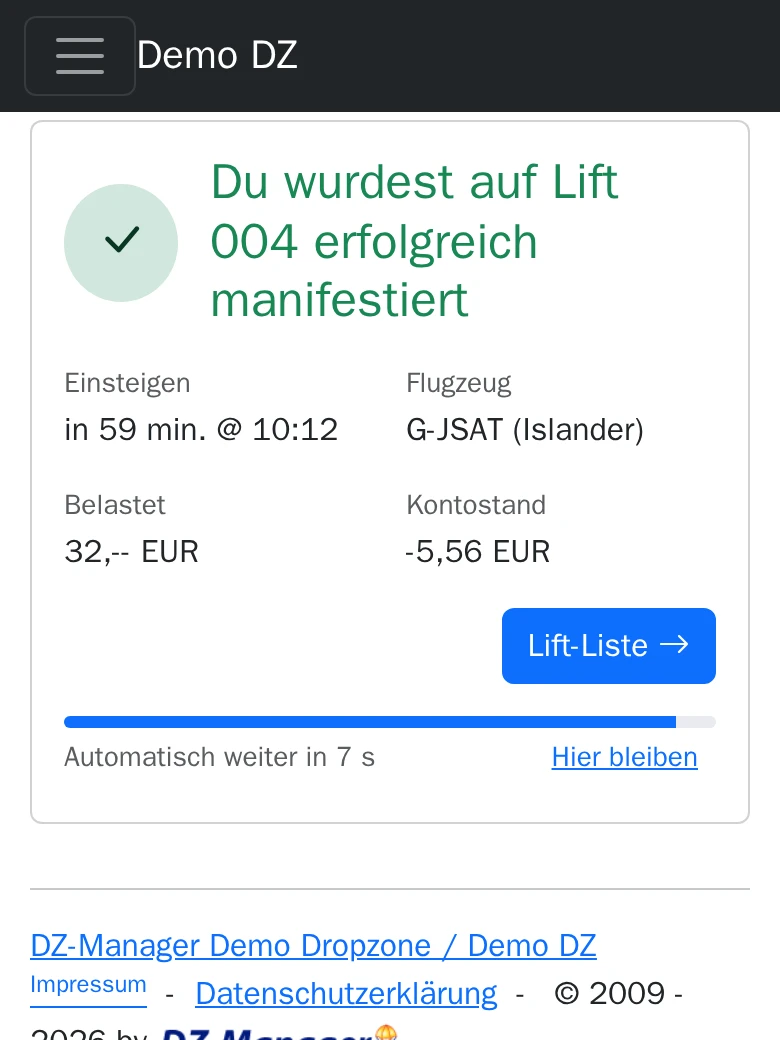 Screenshot: Fertig: Der Springer ist auf der Load.